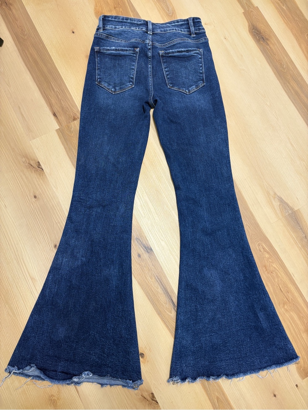 Flying Monkey High Rise Extreme Flare Jeans Dark Wash Raw Hem Size 29 BY4345L - Picture 5 of 16